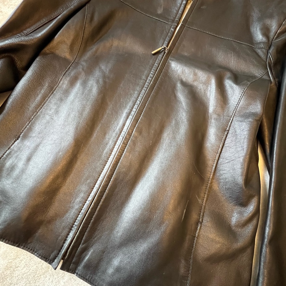 Olly London Sleek Black Leather Jacket (needs small repair) - Picture 11 of 15